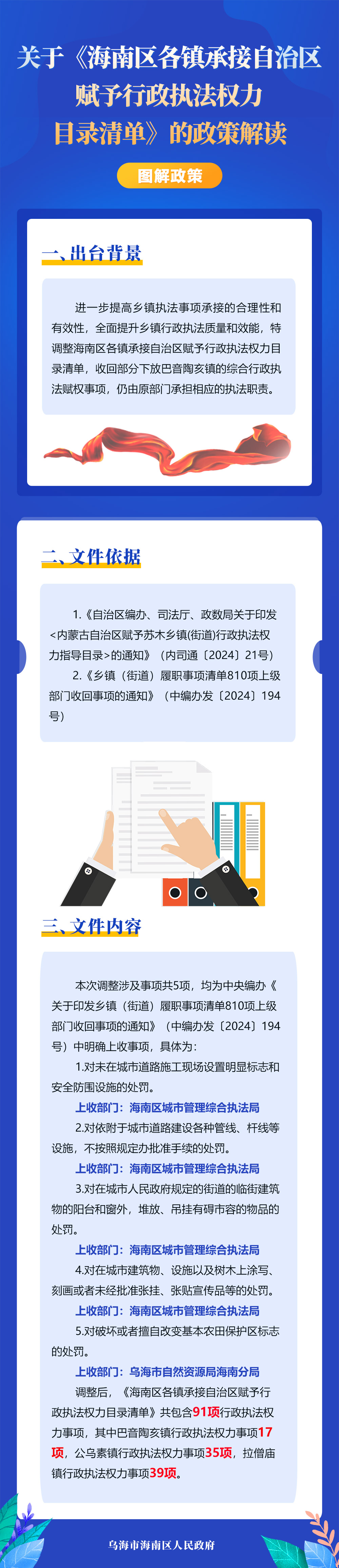 关于《海南区各镇承接口治区赋予行政执法权力目录清单》的政策解读